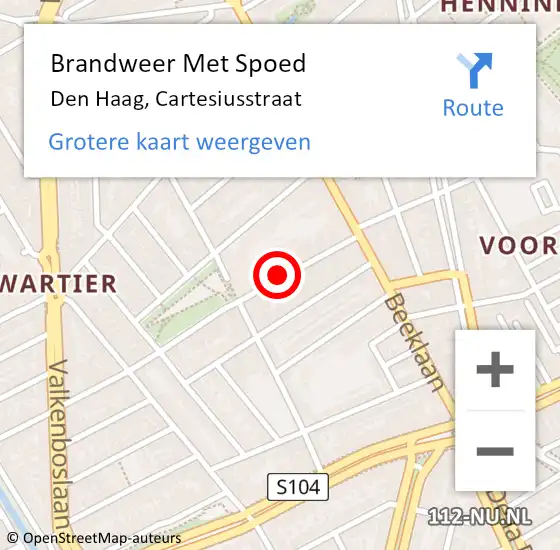 Locatie op kaart van de 112 melding: Brandweer Met Spoed Naar Den Haag, Cartesiusstraat op 1 november 2022 04:39