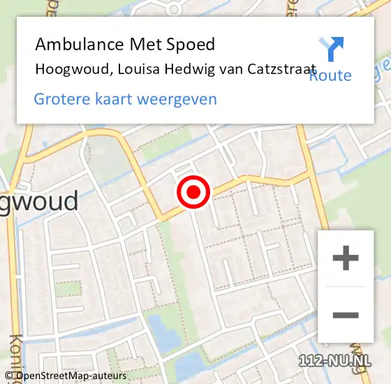 Locatie op kaart van de 112 melding: Ambulance Met Spoed Naar Hoogwoud, Louisa Hedwig van Catzstraat op 1 november 2022 05:10