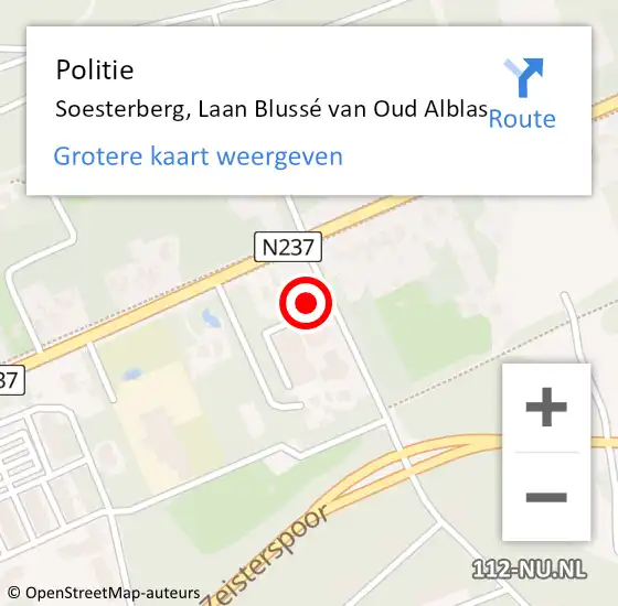 Locatie op kaart van de 112 melding: Politie Soesterberg, Laan Blussé van Oud Alblas op 1 november 2022 06:47