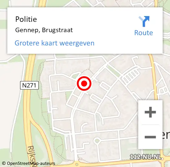 Locatie op kaart van de 112 melding: Politie Gennep, Brugstraat op 1 november 2022 07:00