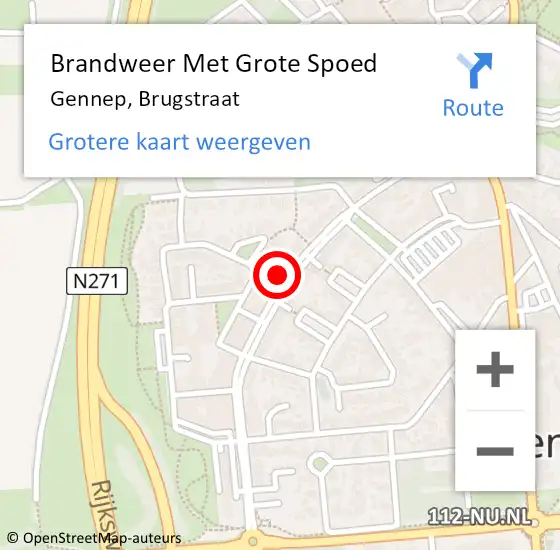 Locatie op kaart van de 112 melding: Brandweer Met Grote Spoed Naar Gennep, Brugstraat op 1 november 2022 07:00