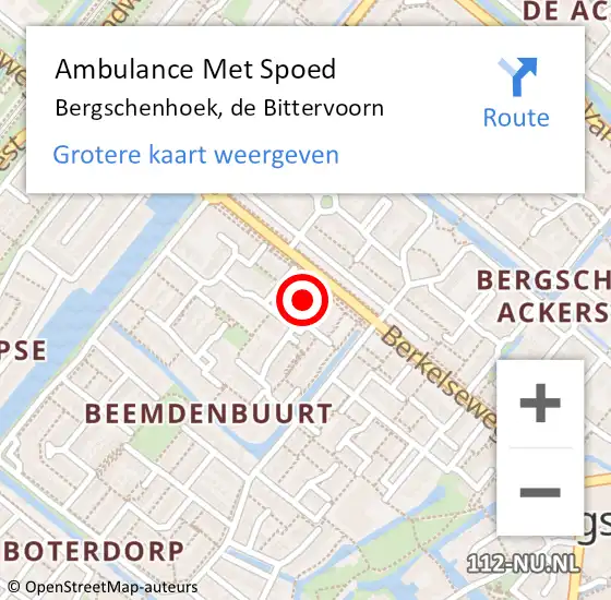 Locatie op kaart van de 112 melding: Ambulance Met Spoed Naar Bergschenhoek, de Bittervoorn op 1 november 2022 07:48