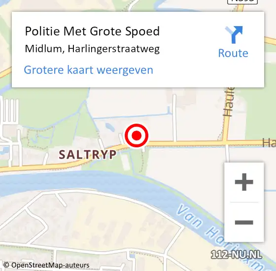 Locatie op kaart van de 112 melding: Politie Met Grote Spoed Naar Midlum, Harlingerstraatweg op 1 november 2022 07:56