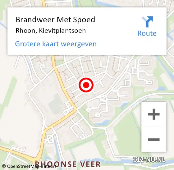 Locatie op kaart van de 112 melding: Brandweer Met Spoed Naar Rhoon, Kievitplantsoen op 1 november 2022 08:02