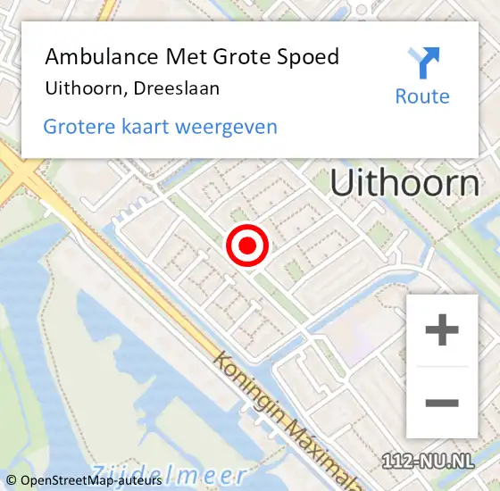 Locatie op kaart van de 112 melding: Ambulance Met Grote Spoed Naar Uithoorn, Dreeslaan op 1 november 2022 08:23