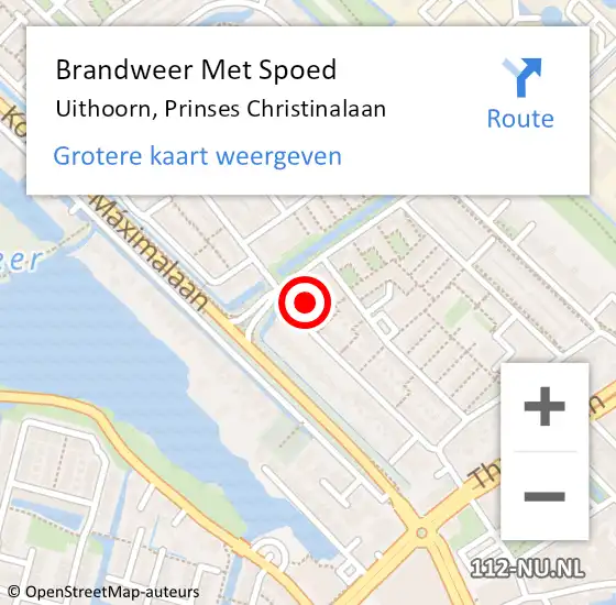 Locatie op kaart van de 112 melding: Brandweer Met Spoed Naar Uithoorn, Prinses Christinalaan op 1 november 2022 08:26