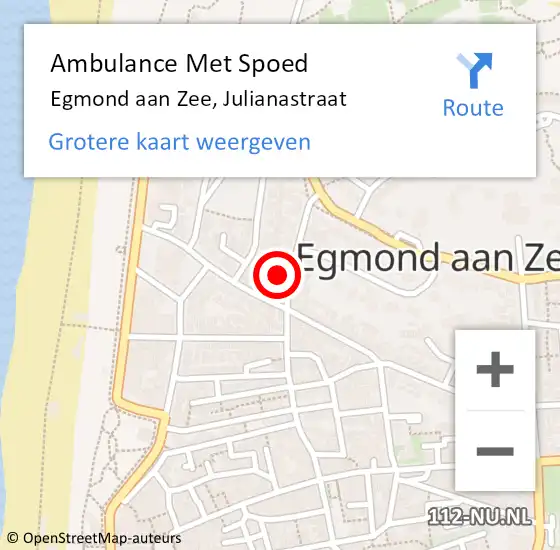 Locatie op kaart van de 112 melding: Ambulance Met Spoed Naar Egmond aan Zee, Julianastraat op 1 november 2022 08:30