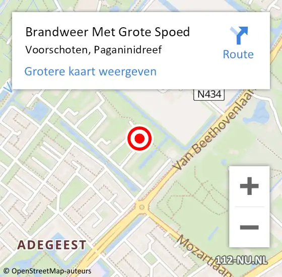 Locatie op kaart van de 112 melding: Brandweer Met Grote Spoed Naar Voorschoten, Paganinidreef op 1 november 2022 08:38