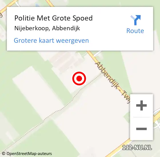 Locatie op kaart van de 112 melding: Politie Met Grote Spoed Naar Nijeberkoop, Abbendijk op 1 november 2022 08:40