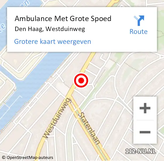 Locatie op kaart van de 112 melding: Ambulance Met Grote Spoed Naar Den Haag, Westduinweg op 1 november 2022 09:22