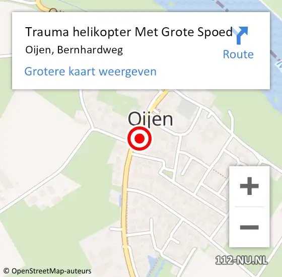 Locatie op kaart van de 112 melding: Trauma helikopter Met Grote Spoed Naar Oijen, Bernhardweg op 1 november 2022 09:22