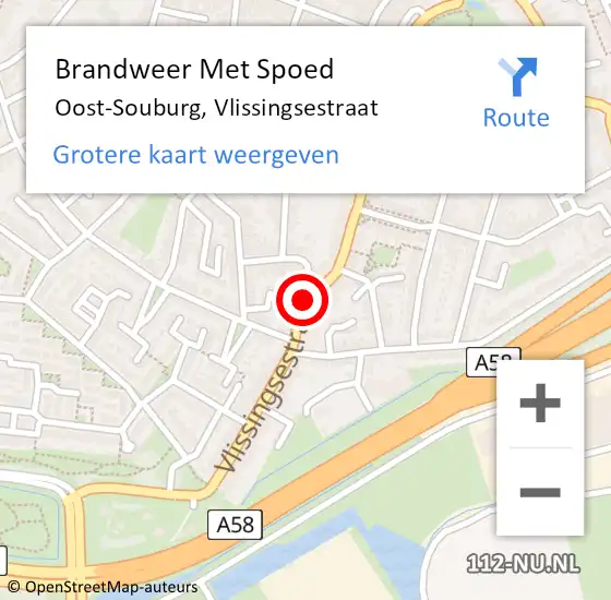 Locatie op kaart van de 112 melding: Brandweer Met Spoed Naar Oost-Souburg, Vlissingsestraat op 1 november 2022 09:29
