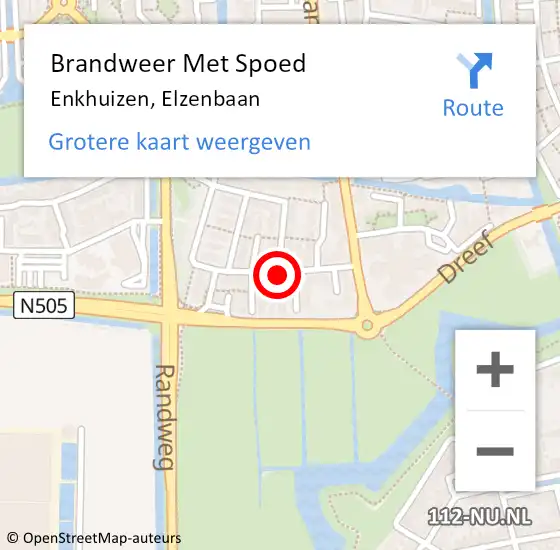 Locatie op kaart van de 112 melding: Brandweer Met Spoed Naar Enkhuizen, Elzenbaan op 1 november 2022 09:38