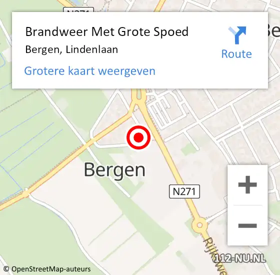 Locatie op kaart van de 112 melding: Brandweer Met Grote Spoed Naar Bergen, Lindenlaan op 1 november 2022 09:41