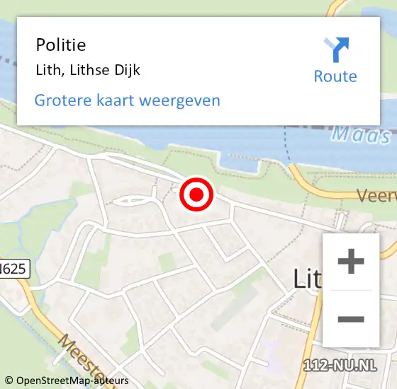 Locatie op kaart van de 112 melding: Politie Lith, Lithse Dijk op 1 november 2022 09:44
