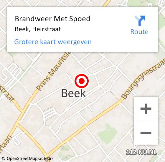 Locatie op kaart van de 112 melding: Brandweer Met Spoed Naar Beek, Heirstraat op 1 november 2022 09:57