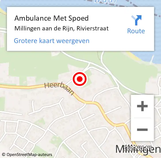 Locatie op kaart van de 112 melding: Ambulance Met Spoed Naar Millingen aan de Rijn, Rivierstraat op 1 november 2022 10:01