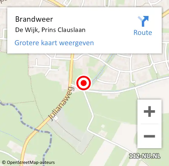 Locatie op kaart van de 112 melding: Brandweer De Wijk, Prins Clauslaan op 1 november 2022 10:20