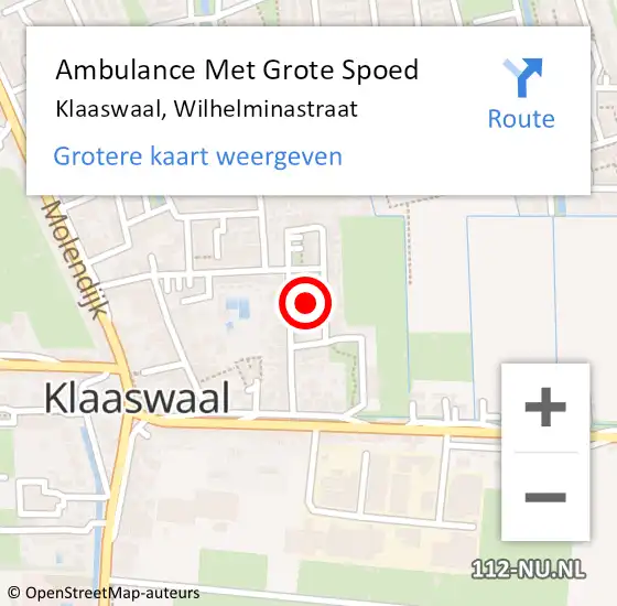 Locatie op kaart van de 112 melding: Ambulance Met Grote Spoed Naar Klaaswaal, Wilhelminastraat op 1 november 2022 10:44