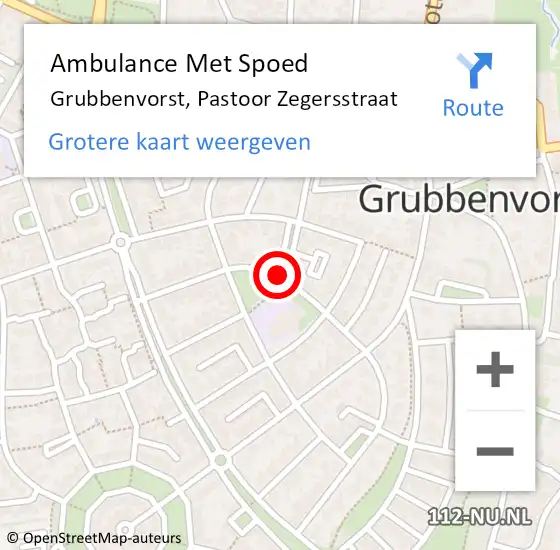 Locatie op kaart van de 112 melding: Ambulance Met Spoed Naar Grubbenvorst, Pastoor Zegersstraat op 3 augustus 2014 14:32