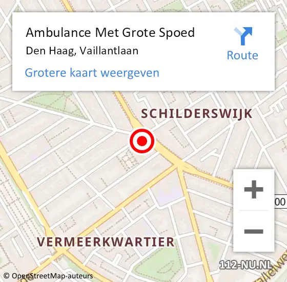 Locatie op kaart van de 112 melding: Ambulance Met Grote Spoed Naar Den Haag, Vaillantlaan op 1 november 2022 10:56