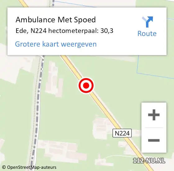 Locatie op kaart van de 112 melding: Ambulance Met Spoed Naar Ede, N224 hectometerpaal: 30,3 op 1 november 2022 11:06