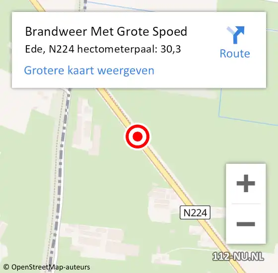 Locatie op kaart van de 112 melding: Brandweer Met Grote Spoed Naar Ede, N224 hectometerpaal: 30,3 op 1 november 2022 11:08