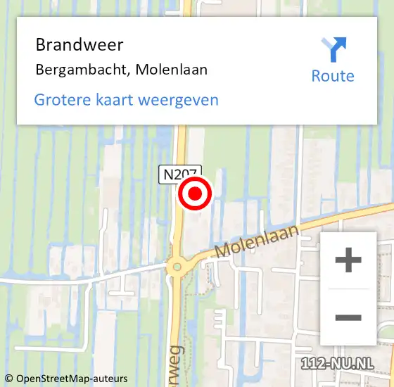 Locatie op kaart van de 112 melding: Brandweer Bergambacht, Molenlaan op 1 november 2022 11:09