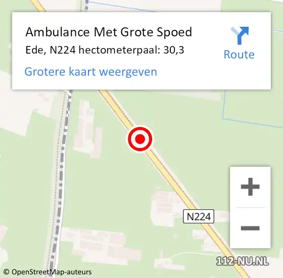 Locatie op kaart van de 112 melding: Ambulance Met Grote Spoed Naar Ede, N224 hectometerpaal: 30,3 op 1 november 2022 11:09