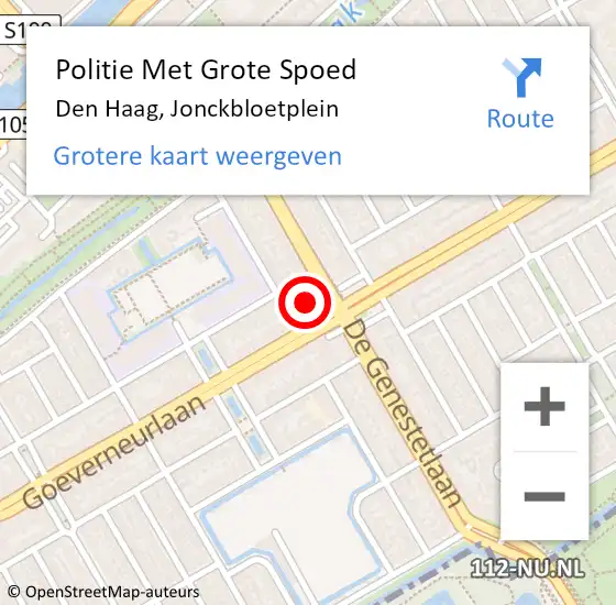 Locatie op kaart van de 112 melding: Politie Met Grote Spoed Naar Den Haag, Jonckbloetplein op 1 november 2022 11:43