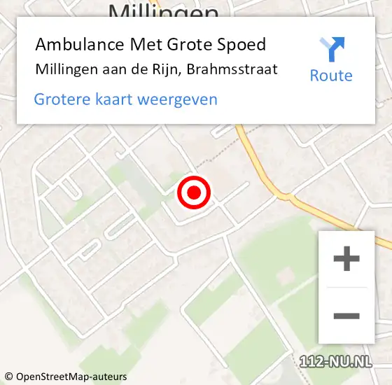 Locatie op kaart van de 112 melding: Ambulance Met Grote Spoed Naar Millingen aan de Rijn, Brahmsstraat op 1 november 2022 11:52