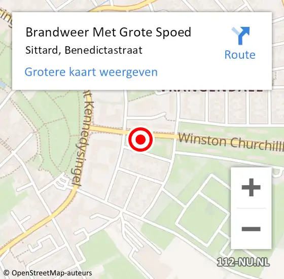 Locatie op kaart van de 112 melding: Brandweer Met Grote Spoed Naar Sittard, Benedictastraat op 1 november 2022 11:57