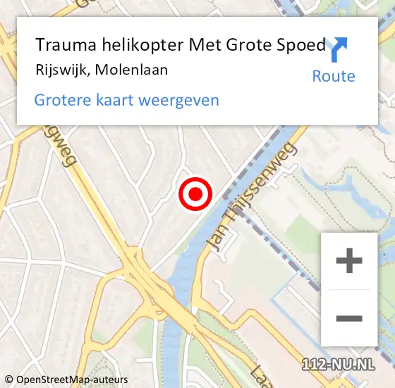 Locatie op kaart van de 112 melding: Trauma helikopter Met Grote Spoed Naar Rijswijk, Molenlaan op 1 november 2022 12:02