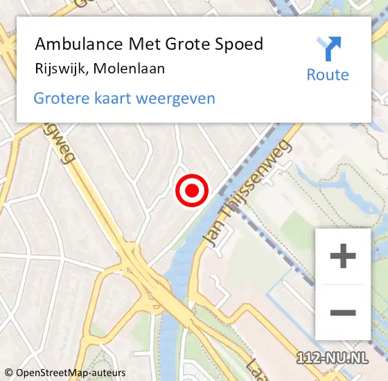 Locatie op kaart van de 112 melding: Ambulance Met Grote Spoed Naar Rijswijk, Molenlaan op 1 november 2022 12:02