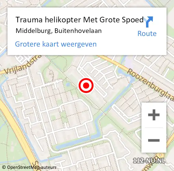 Locatie op kaart van de 112 melding: Trauma helikopter Met Grote Spoed Naar Middelburg, Buitenhovelaan op 1 november 2022 12:07