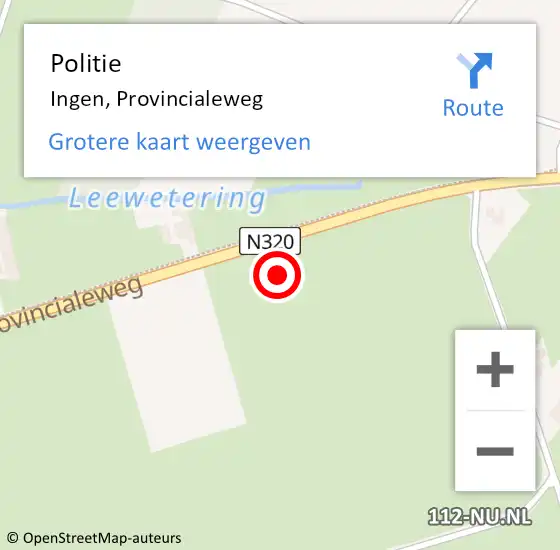 Locatie op kaart van de 112 melding: Politie Ingen, Provincialeweg op 1 november 2022 12:16