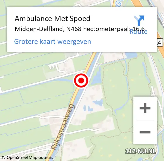 Locatie op kaart van de 112 melding: Ambulance Met Spoed Naar Midden-Delfland, N468 hectometerpaal: 16,6 op 1 november 2022 12:40