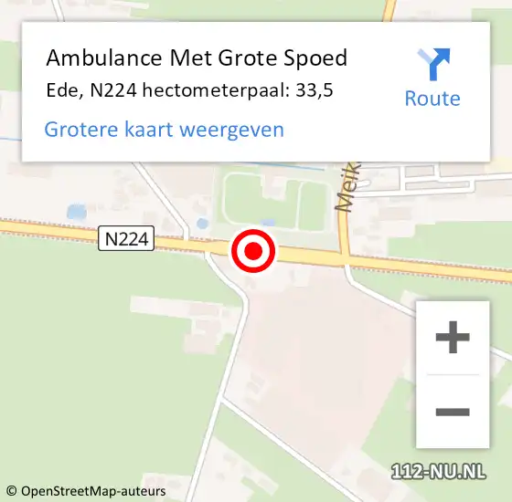 Locatie op kaart van de 112 melding: Ambulance Met Grote Spoed Naar Ede, N224 hectometerpaal: 33,5 op 1 november 2022 12:59