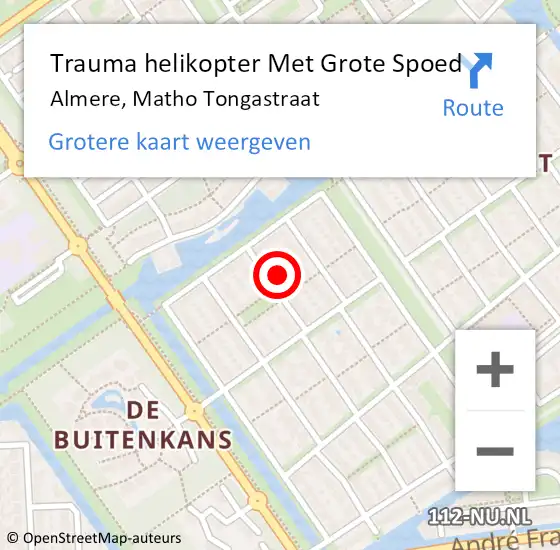 Locatie op kaart van de 112 melding: Trauma helikopter Met Grote Spoed Naar Almere, Matho Tongastraat op 1 november 2022 13:09