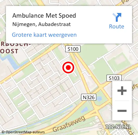 Locatie op kaart van de 112 melding: Ambulance Met Spoed Naar Nijmegen, Aubadestraat op 1 november 2022 13:12