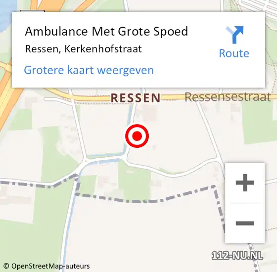 Locatie op kaart van de 112 melding: Ambulance Met Grote Spoed Naar Ressen, Kerkenhofstraat op 1 november 2022 13:23