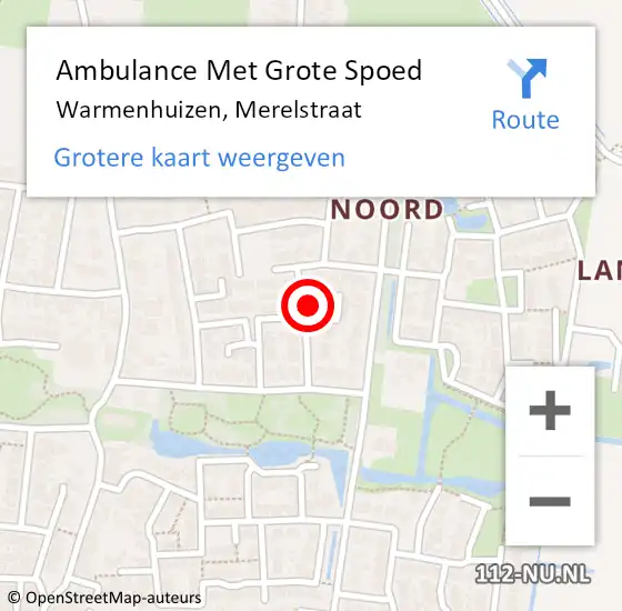 Locatie op kaart van de 112 melding: Ambulance Met Grote Spoed Naar Warmenhuizen, Merelstraat op 1 november 2022 13:24