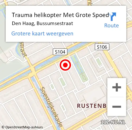 Locatie op kaart van de 112 melding: Trauma helikopter Met Grote Spoed Naar Den Haag, Bussumsestraat op 1 november 2022 13:25
