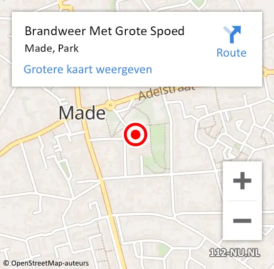 Locatie op kaart van de 112 melding: Brandweer Met Grote Spoed Naar Made, Park op 1 november 2022 13:31