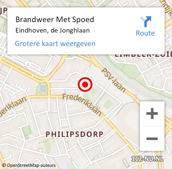 Locatie op kaart van de 112 melding: Brandweer Met Spoed Naar Eindhoven, de Jonghlaan op 1 november 2022 13:31