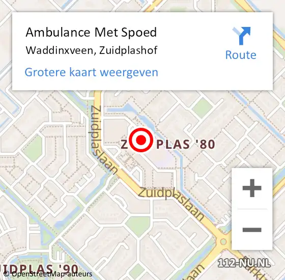 Locatie op kaart van de 112 melding: Ambulance Met Spoed Naar Waddinxveen, Zuidplashof op 1 november 2022 13:49