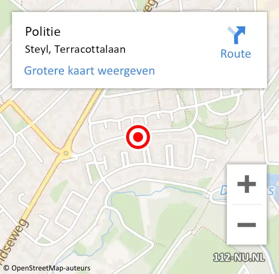 Locatie op kaart van de 112 melding: Politie Steyl, Terracottalaan op 1 november 2022 13:50