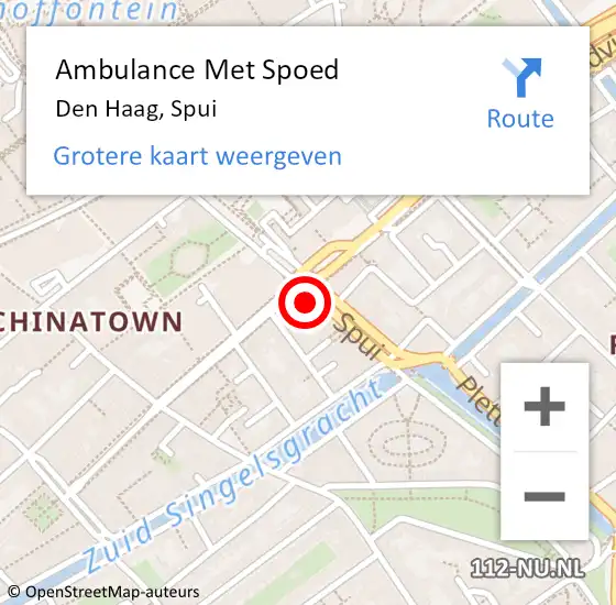 Locatie op kaart van de 112 melding: Ambulance Met Spoed Naar Den Haag, Spui op 1 november 2022 13:52