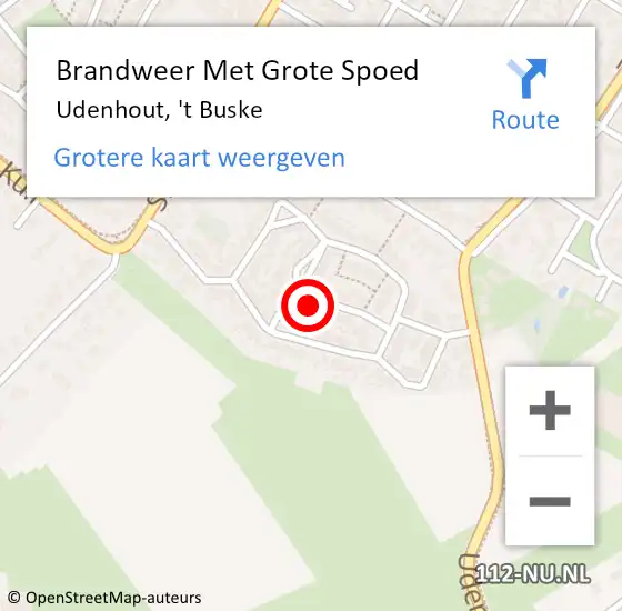 Locatie op kaart van de 112 melding: Brandweer Met Grote Spoed Naar Udenhout, 't Buske op 1 november 2022 13:57