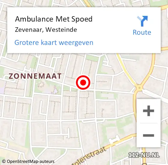 Locatie op kaart van de 112 melding: Ambulance Met Spoed Naar Zevenaar, Westeinde op 1 november 2022 14:25